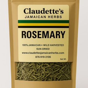 Dried rosemary leaves in a kraft pouch from Claudette’s Jamaican Herbs, used for hair growth, memory, and healing teas