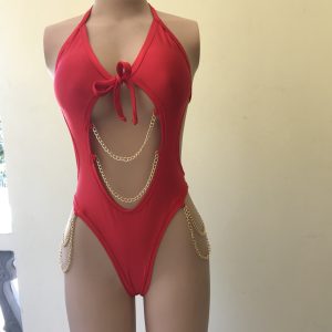 Empress red chain one-piece swimsuit front view