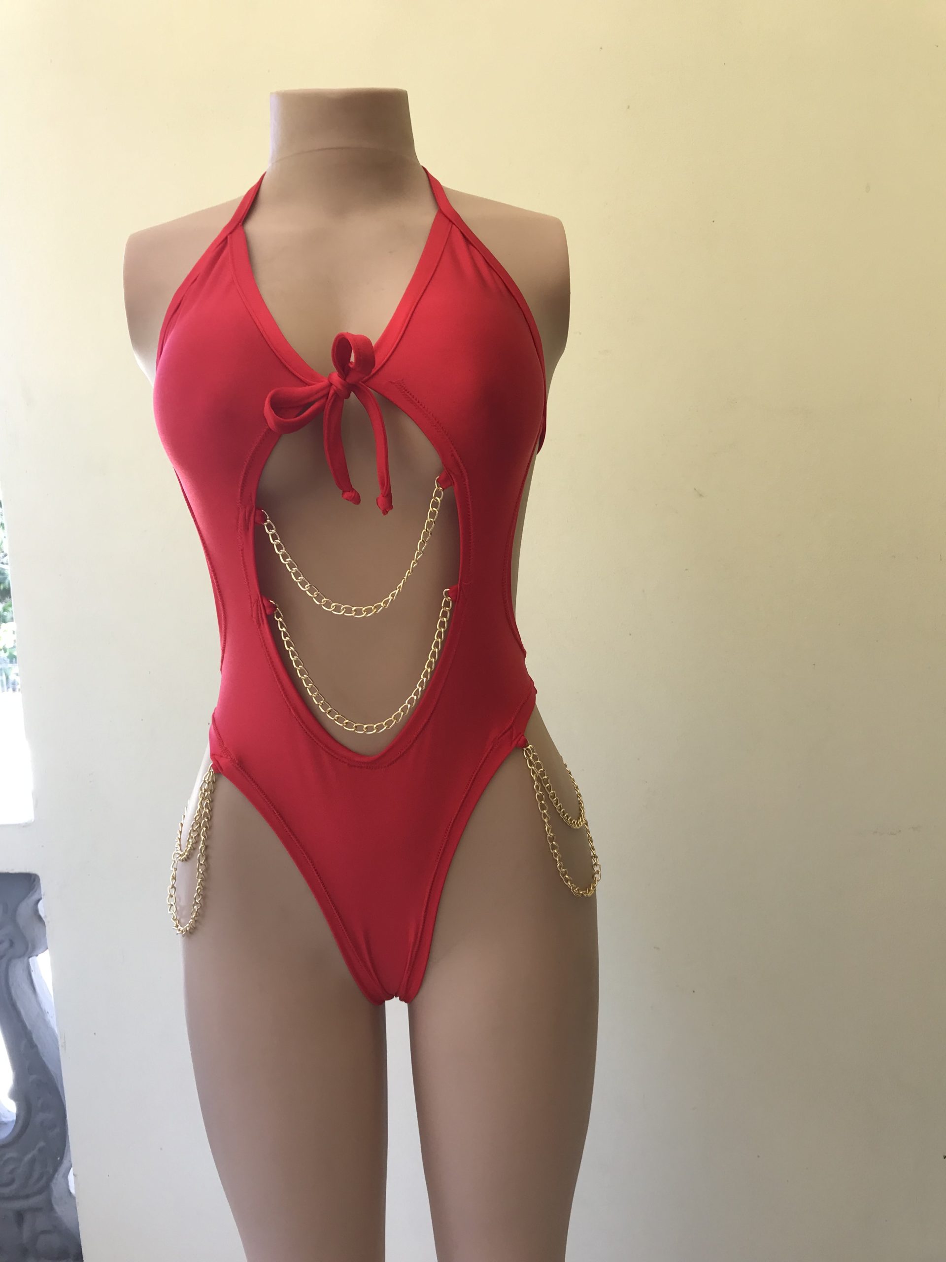 Empress red chain one-piece swimsuit front view