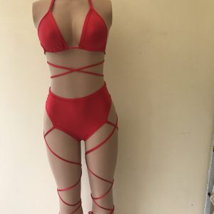 Inferno red strappy two-piece set front view