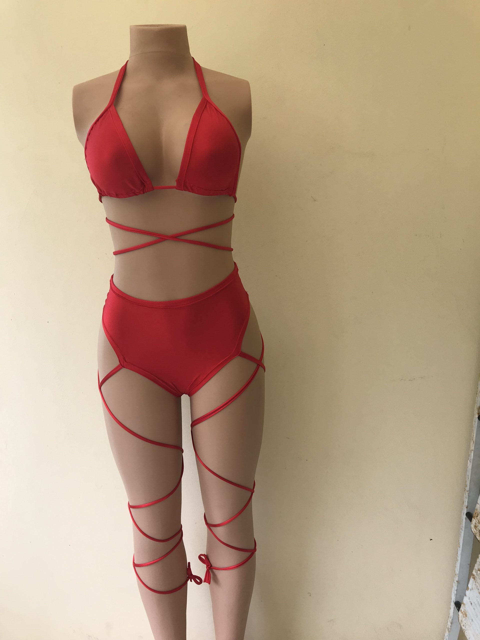 Inferno red strappy two-piece set front view