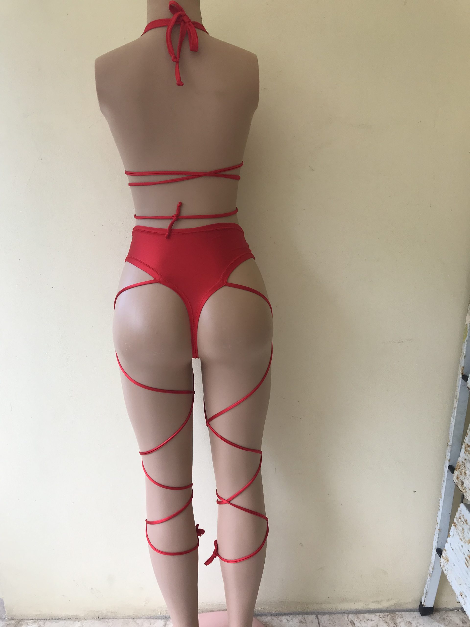 Inferno red strappy two-piece set back view