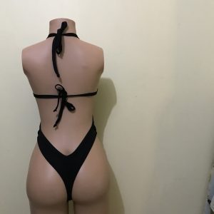 Phantom Black halter bikini with tie-back straps, back view on mannequin